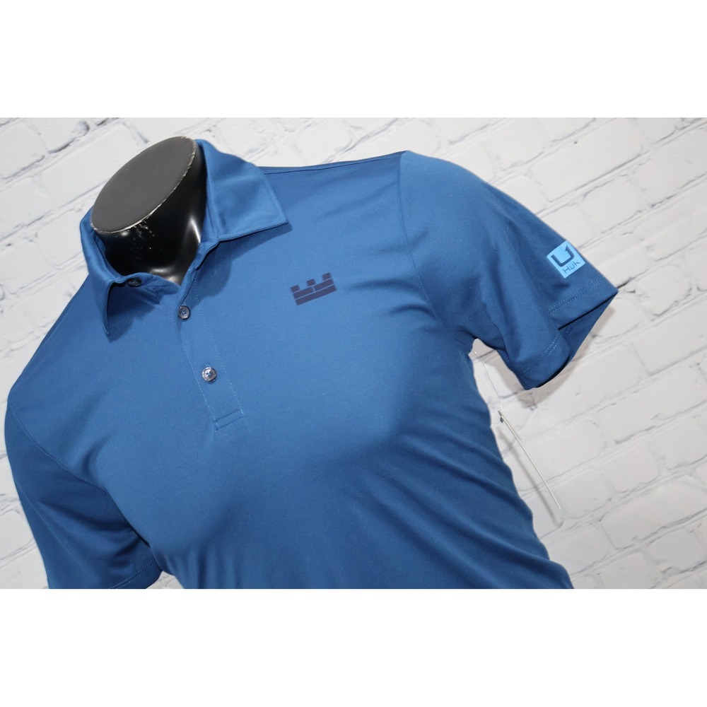 Huk Pursuit Polo Men Small Blue Short Sleeve Performance Fishing Shirt Golf NEW